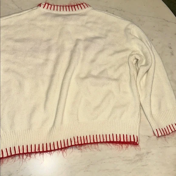 White Sweater with Red Bow Accent size large - Picture 7 of 8